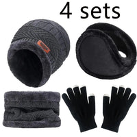 Thumbnail for 4pcs sets Winter Warm Velvet men Hat Scarf Gloves Set For men and women Girls Outdoor Riding Hat Beanies Neck Protection Scarf C