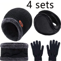 Thumbnail for 4pcs sets Winter Warm Velvet men Hat Scarf Gloves Set For men and women Girls Outdoor Riding Hat Beanies Neck Protection Scarf C