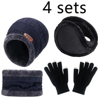 Thumbnail for 4pcs sets Winter Warm Velvet men Hat Scarf Gloves Set For men and women Girls Outdoor Riding Hat Beanies Neck Protection Scarf C