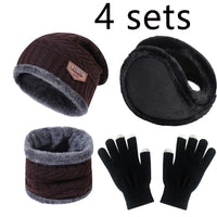 Thumbnail for 4pcs sets Winter Warm Velvet men Hat Scarf Gloves Set For men and women Girls Outdoor Riding Hat Beanies Neck Protection Scarf C