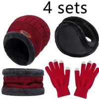 Thumbnail for 4pcs sets Winter Warm Velvet men Hat Scarf Gloves Set For men and women Girls Outdoor Riding Hat Beanies Neck Protection Scarf C